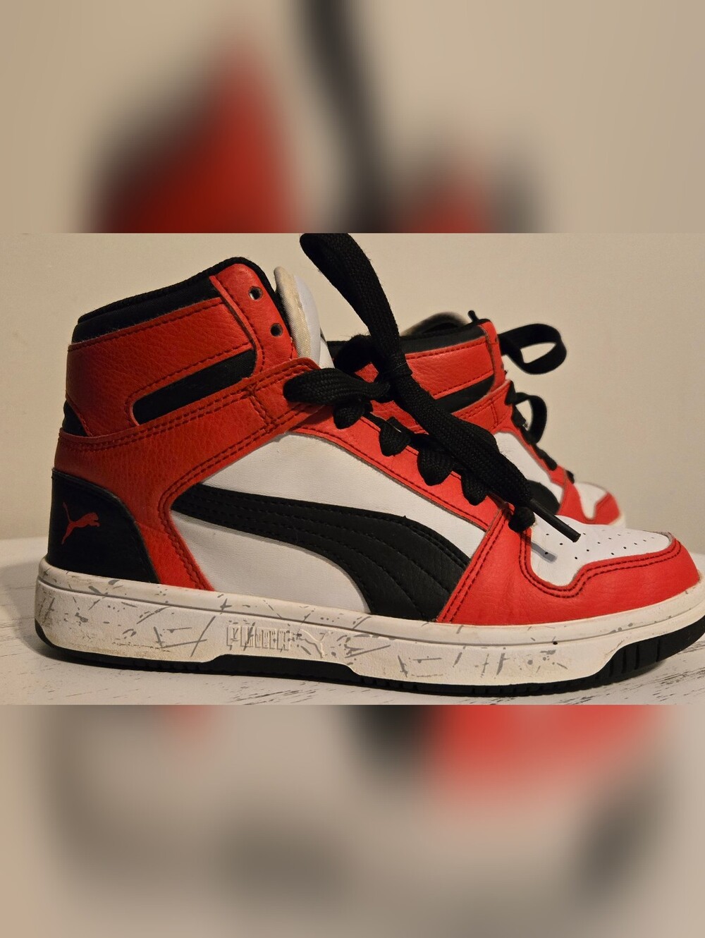 Boys Puma High-Top Sneakers in Red, White & Black